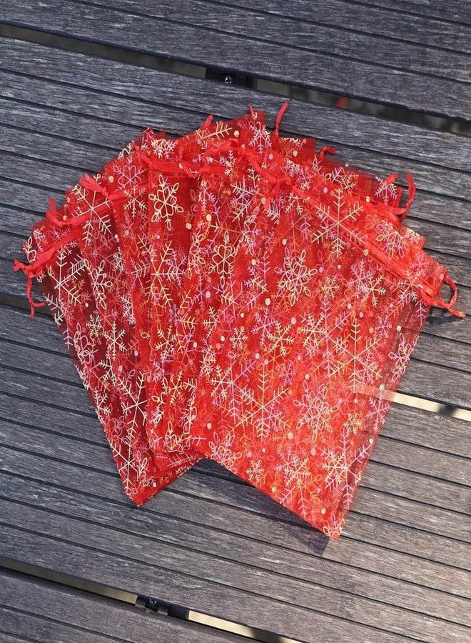 SUNGULF 100pcs Sheer Red Gold Snowflake Organza Favor Bags 5x7'' For Wedding Gift Bags Samples Display Drawstring Pouches - Image 3